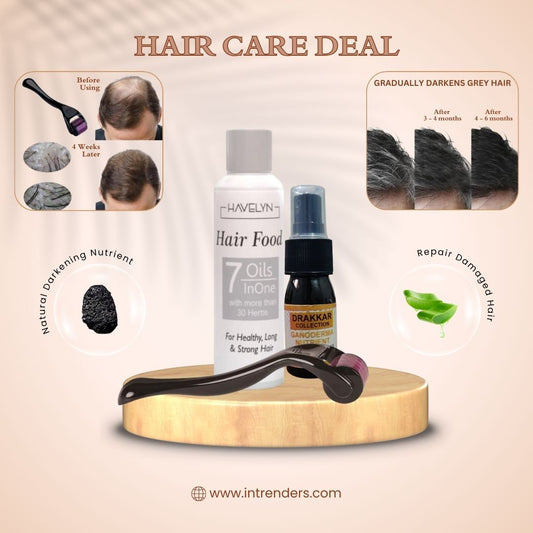 Hair Care Deal: Havelyn Hair Food Oil + Derma Roller + Anti-Grey Hair Serum